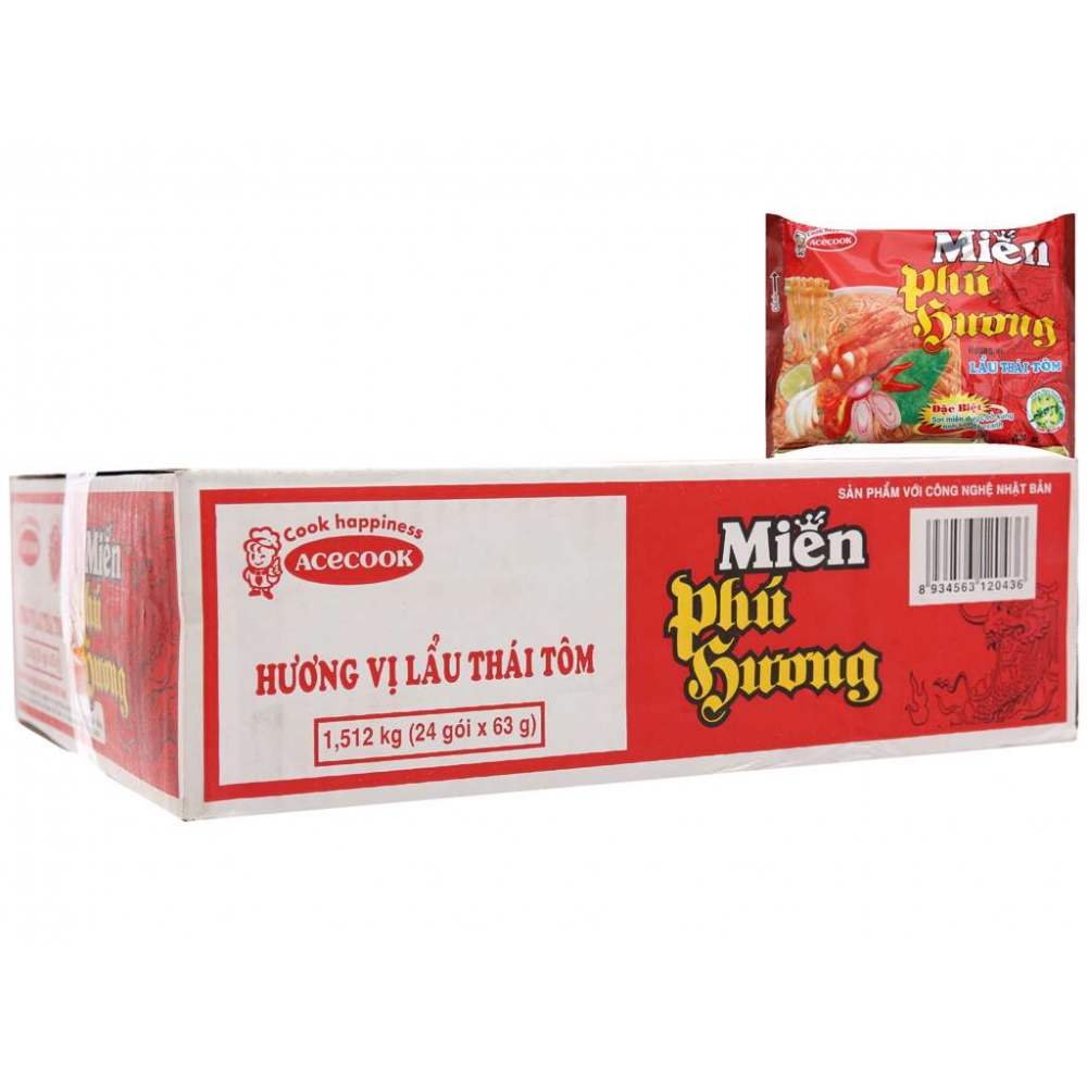 Phu Huong instant vermicelli bag 63g Thai spicy shrimp
