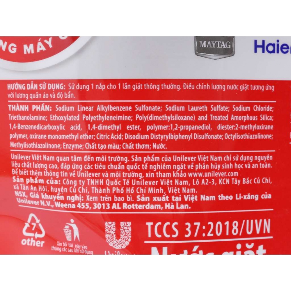 Omo matic detergent liquid bag for top load washing machine 3.8l
