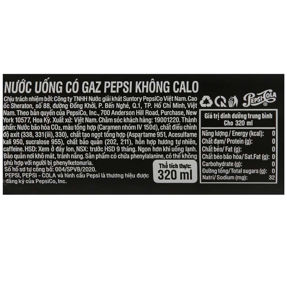 Pepsi Zero Calories Black Soft Drink Can 320ml