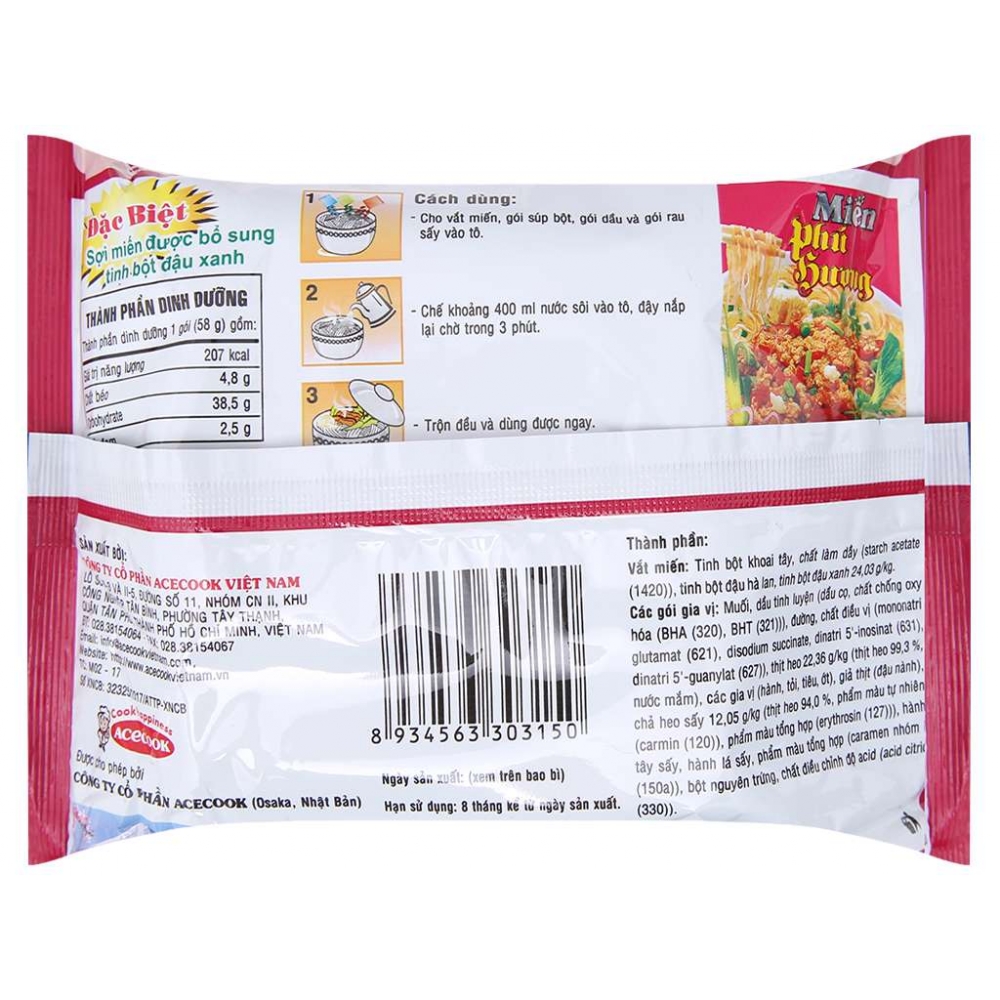 Phu Huong instant vermicelli bag 58g minced pork