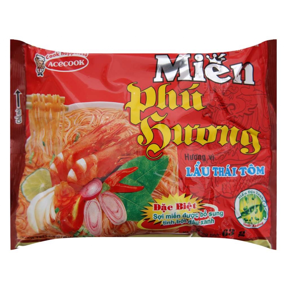 Phu Huong instant vermicelli bag 63g Thai spicy shrimp