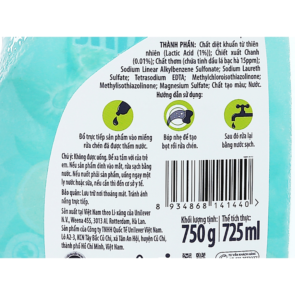 Sunlight Dishwashing Lemon & Peppermint Bottle 750g