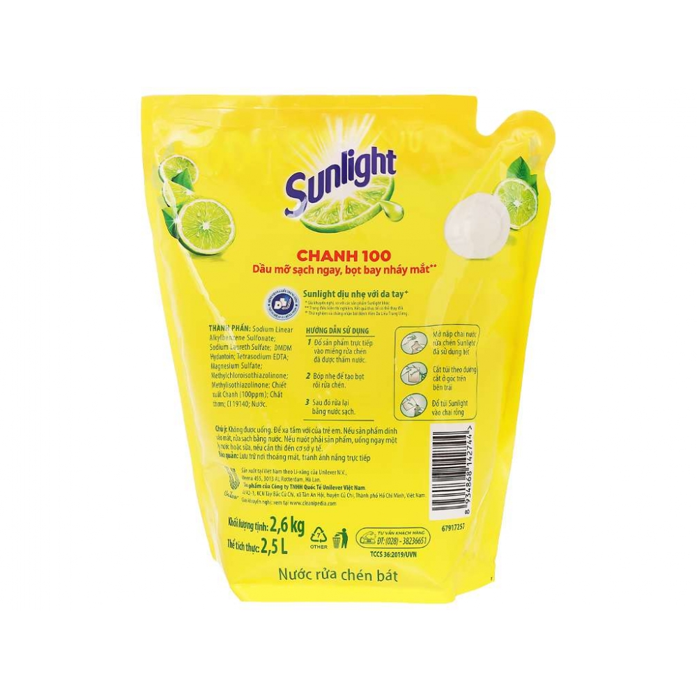 Sunlight Extra Lemon Dishwashing Liquid bag 2.6kg