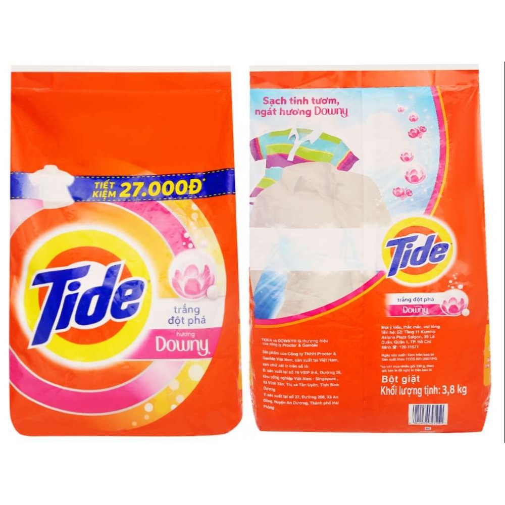 Tide Detergent Powder Bag 3.8kg Downy Breakthrough Whitening
