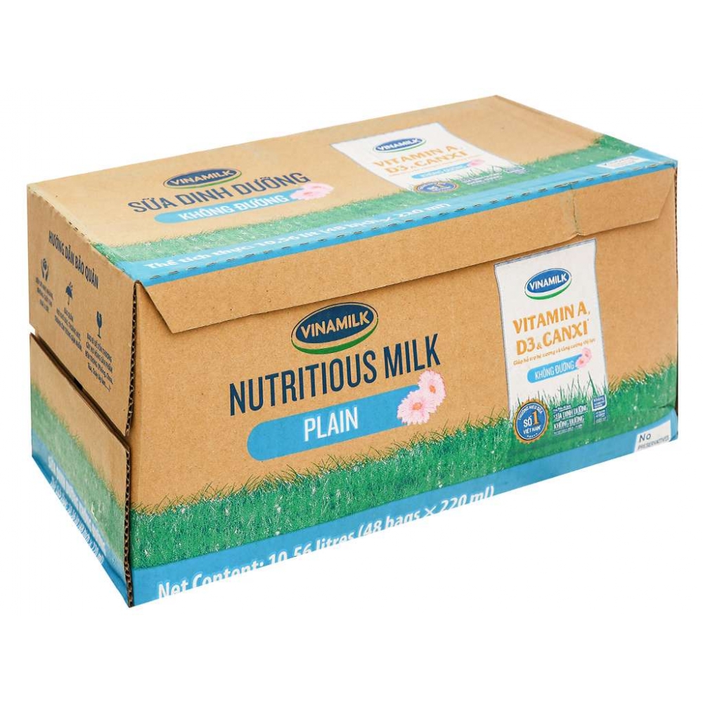 Vinamilk UHT Plain Nutritious Fresh Milk Bag 220ml x 48
