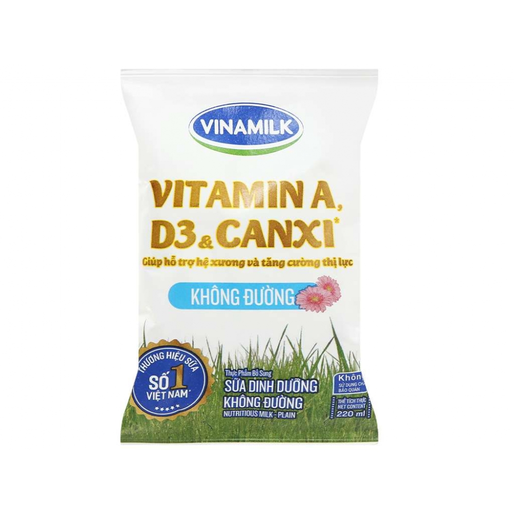 Vinamilk UHT Plain Nutritious Fresh Milk Bag 220ml x 48