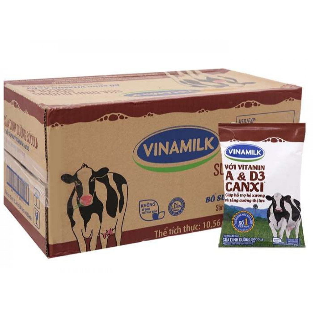 Vinamilk UHT Sweetened Nutritious Fresh Milk Bag 220ml x 48 Chocolate