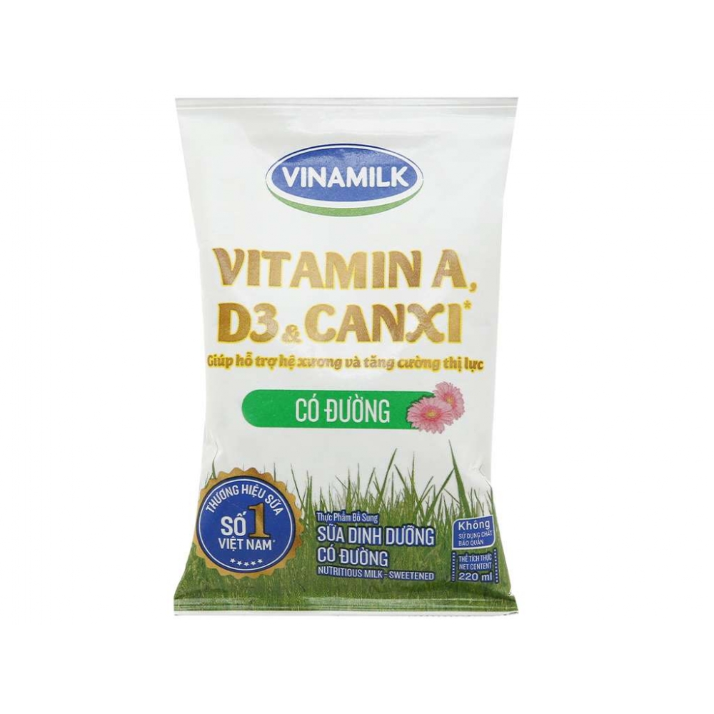 Vinamilk UHT Sweetened Nutritious Fresh Milk Bag 220ml x 48