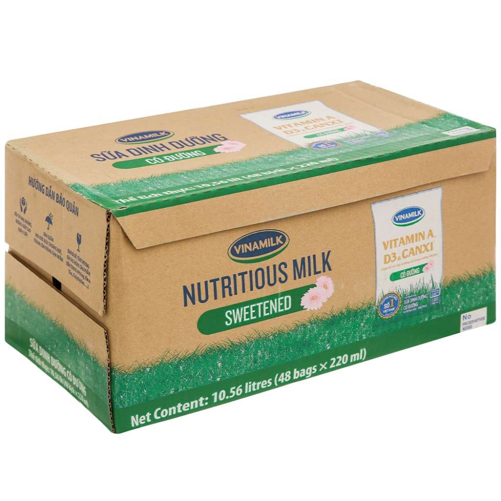Vinamilk UHT Sweetened Nutritious Fresh Milk Bag 220ml x 48